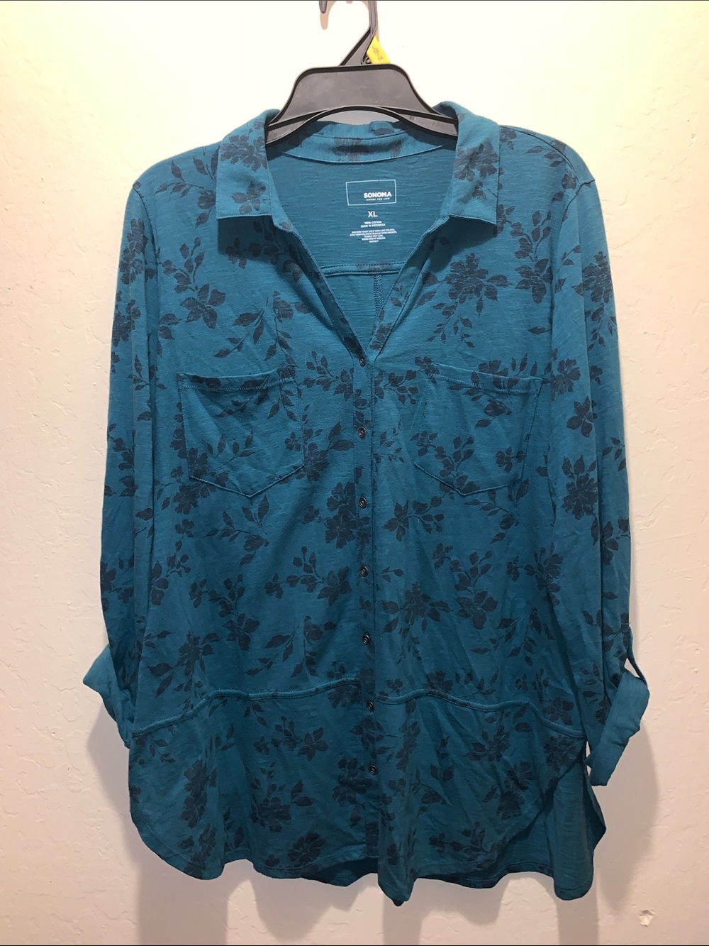 Sonoma Teal green Floral Button-Up Tunic